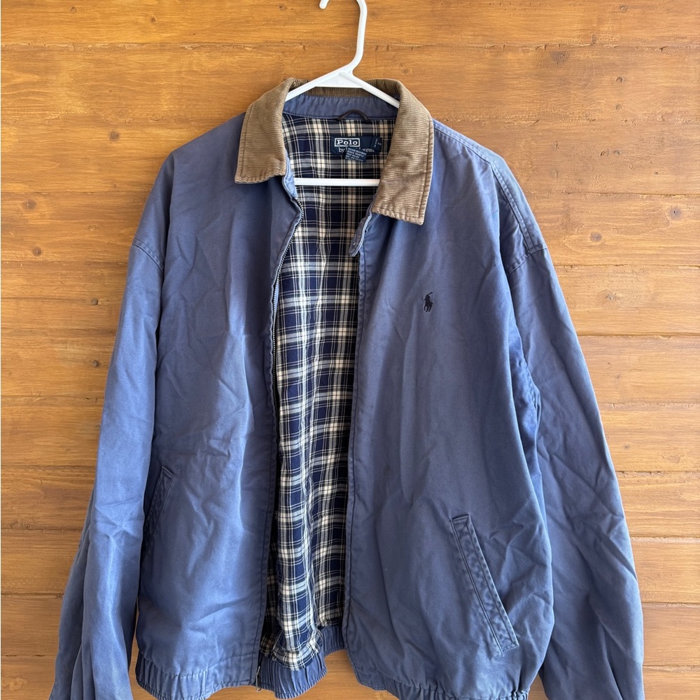 Men's Polo Blue Jacket with Brown Collar